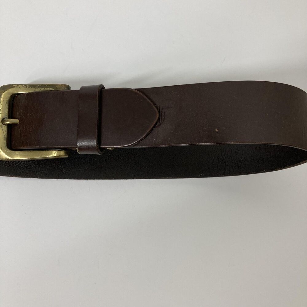 Timberland Leather Belt Mens 32 Brown Antique Brass Buckle Tree Logo Casual - Picture 9 of 14